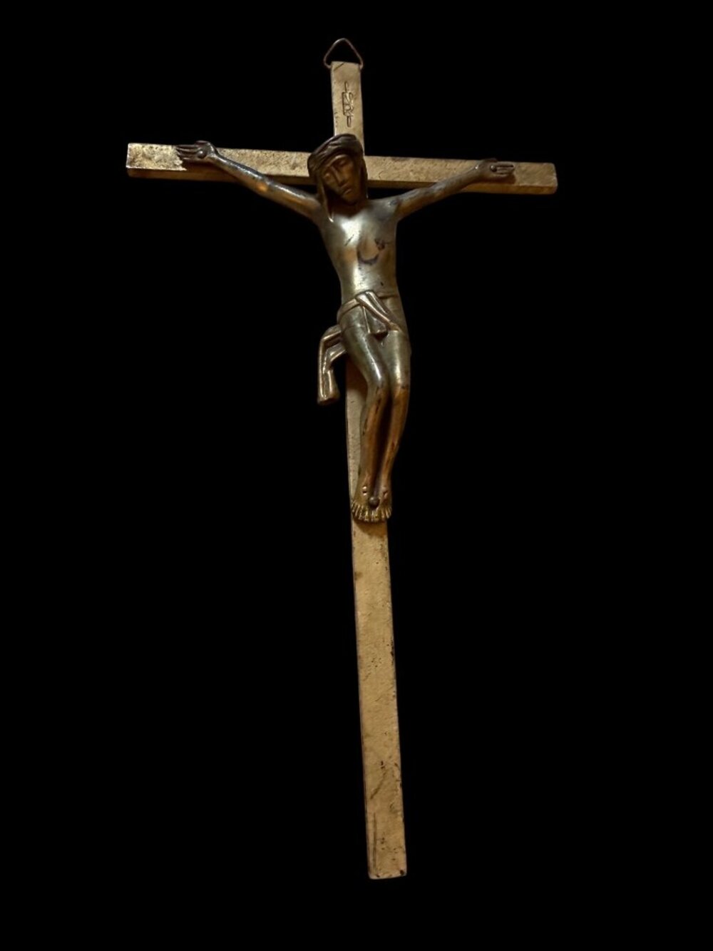 Vintage German Brass Wall Crucifix INRI Engraving Religious Christian Cross wall